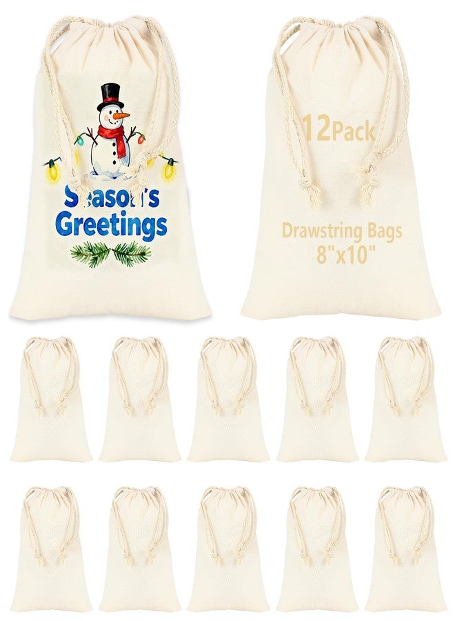 OKBA 12 Pack Cotton Muslin Drawstring Bags 8x10 inch, Reusable Cloth Bags for DIY Projects, Gift Packaging, Produce, Grocery, and Bread Storage, Eco-Friendly, Lightweight - Image 1