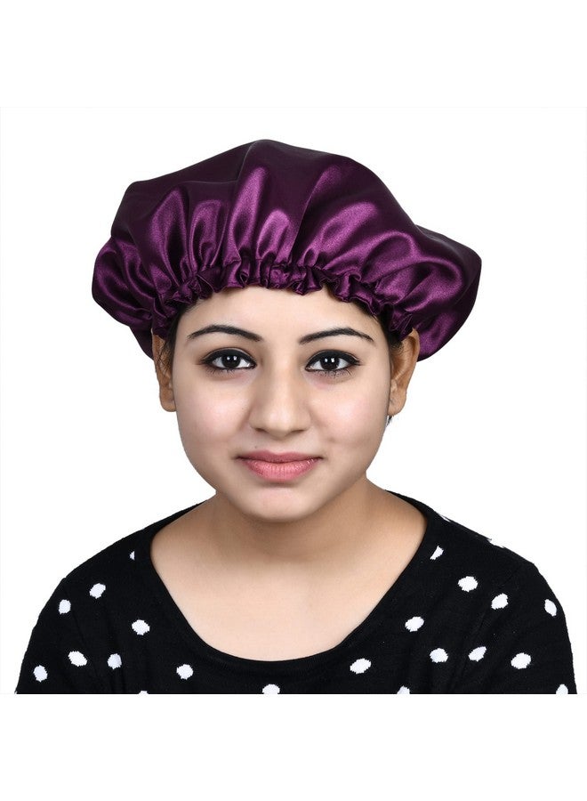 NNR Satin Silk Premium Hair Bonnet Double Layered Elastic Sleeping Cap for Women and Girls - Pack of 1 - Wine 1 - Image 3
