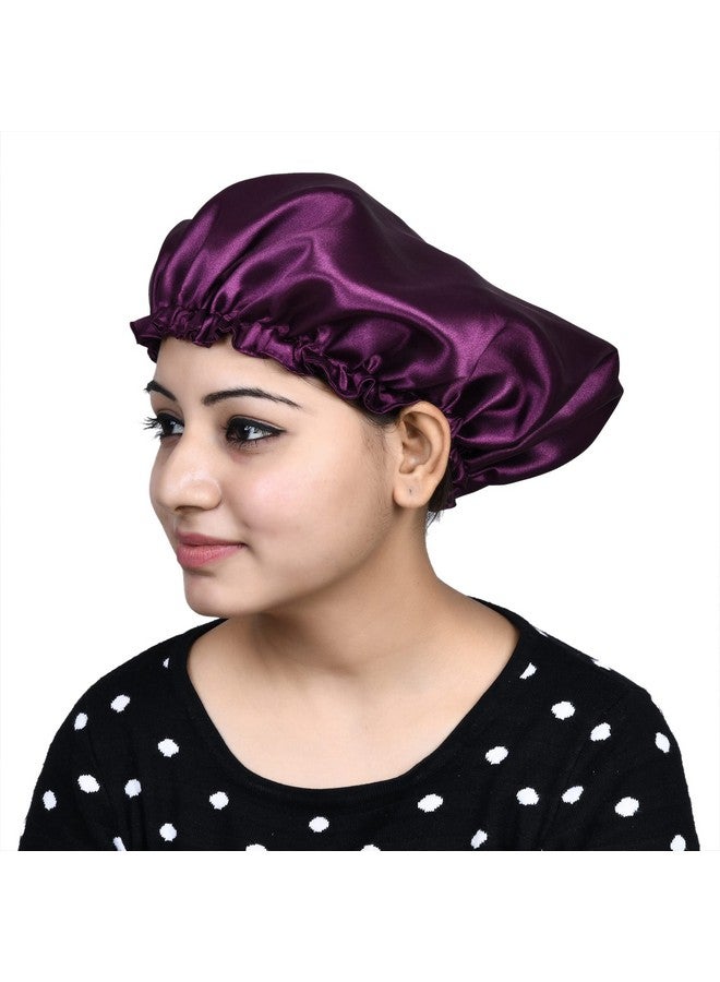 NNR Satin Silk Premium Hair Bonnet Double Layered Elastic Sleeping Cap for Women and Girls - Pack of 1 - Wine 1 - Image 4