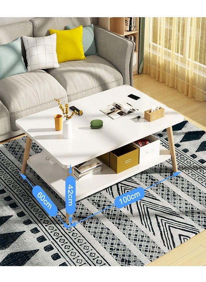 ATM Modern Scandinavian-Style Coffee Table with Storage Shelf - 60x100x42 cm  - Image 2