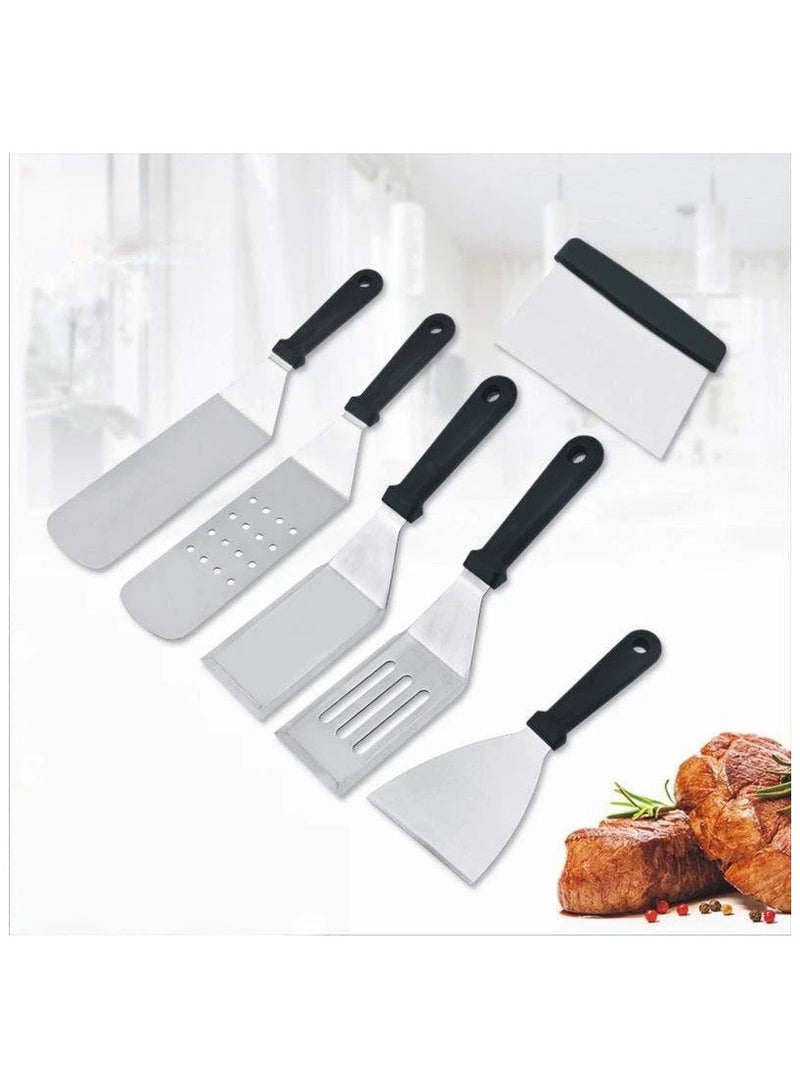 general 6PCS Stainless Steel BBQ Grill Tools Set - Plastic Handle Spatula Tongs Kit Portable for Outdoor Grilling Camping - Image 1