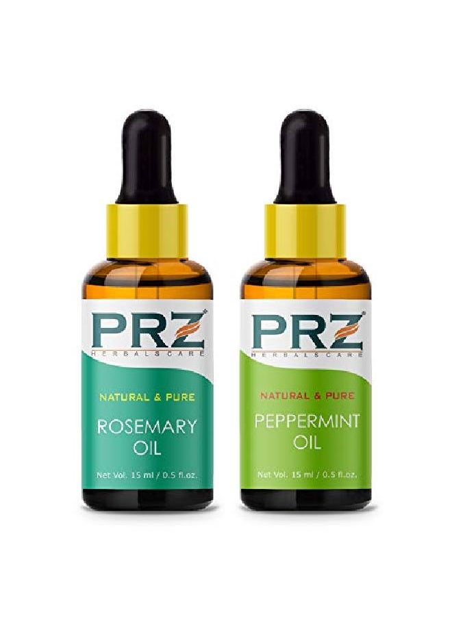 PRZ Combo of Rosemary & Peppermint Essential Oil 100% Pure l & Therapeutic Grade Oil for Aromatherapy Body Massage Skin Care & Hair Growth (15ML Each)  - Image 1