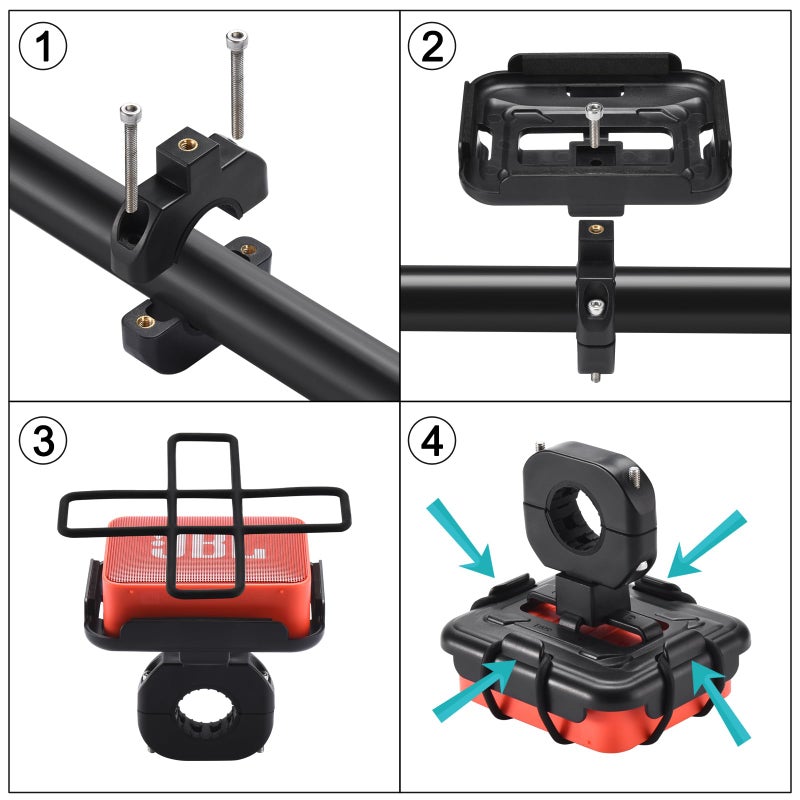 YipuVR Bike Speaker Mount Holder for JBL GO 4/3/2, Universal Handlebar Mounted Speaker Bracket with Elastic Silicone Grille - Image 5
