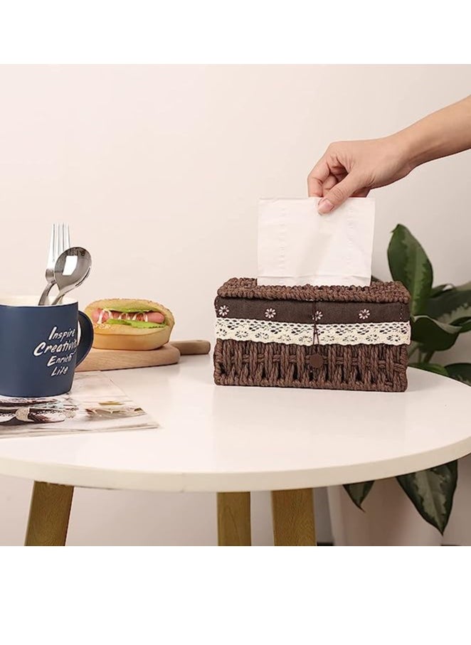 HOME TASTE TOMSUN Wicker Tissue Box Cover Bathroom Facial Napkin Holders with Lid Handwoven Rectunglar Tissue Dispenser for Bathroom Kitchen and Cars  - Image 1