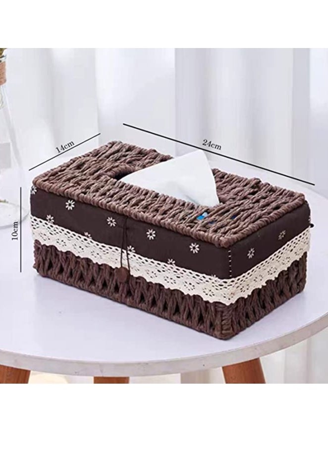 HOME TASTE TOMSUN Wicker Tissue Box Cover Bathroom Facial Napkin Holders with Lid Handwoven Rectunglar Tissue Dispenser for Bathroom Kitchen and Cars  - Image 2