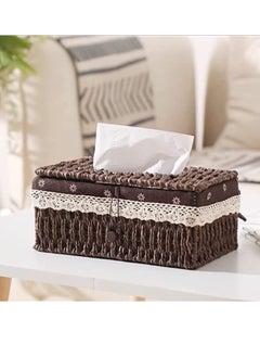 HOME TASTE TOMSUN Wicker Tissue Box Cover Bathroom Facial Napkin Holders with Lid Handwoven Rectunglar Tissue Dispenser for Bathroom Kitchen and Cars  - Image 3