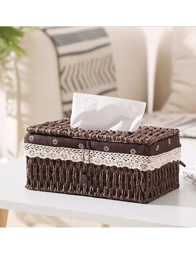 HOME TASTE TOMSUN Wicker Tissue Box Cover Bathroom Facial Napkin Holders with Lid Handwoven Rectunglar Tissue Dispenser for Bathroom Kitchen and Cars  - Image 3