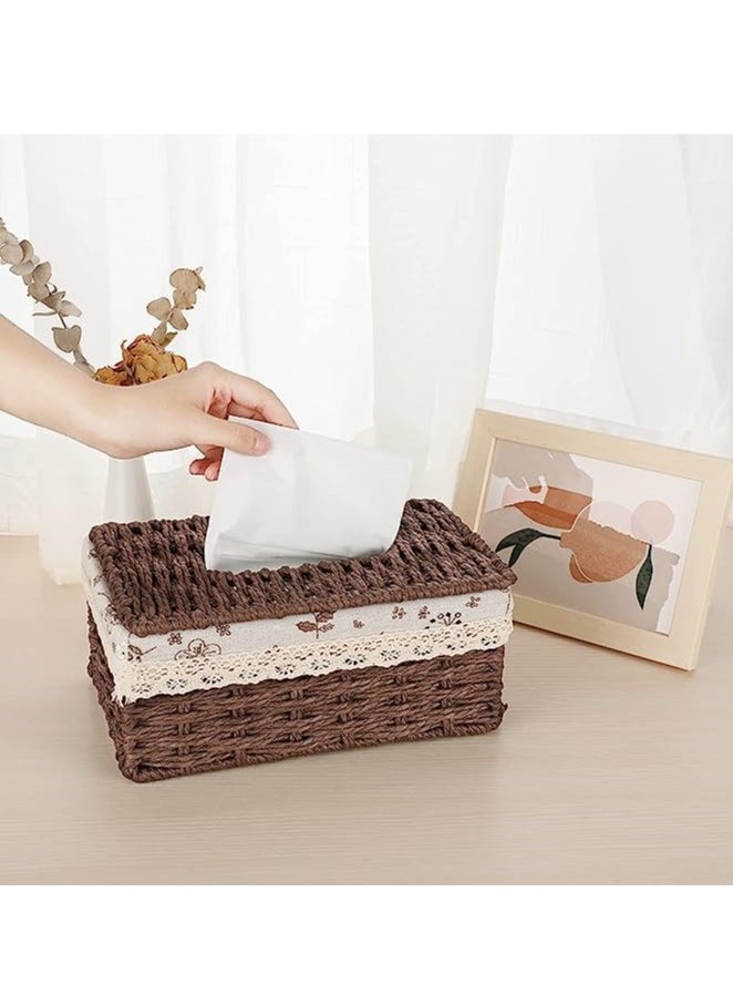 HOME TASTE TOMSUN Wicker Tissue Box Cover Bathroom Facial Napkin Holders with Lid Handwoven Rectunglar Tissue Dispenser for Bathroom Kitchen and Cars  - Image 4