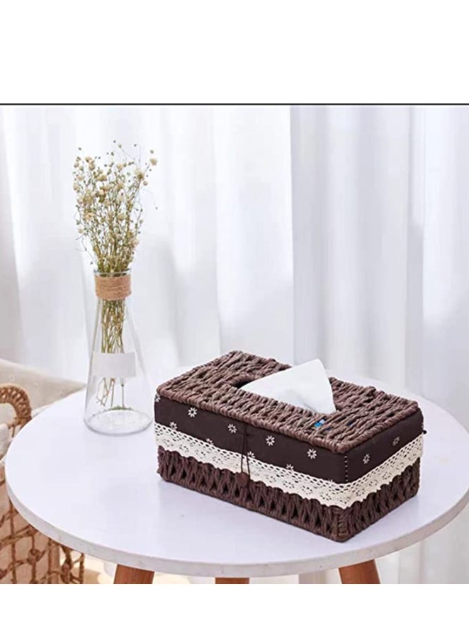 HOME TASTE TOMSUN Wicker Tissue Box Cover Bathroom Facial Napkin Holders with Lid Handwoven Rectunglar Tissue Dispenser for Bathroom Kitchen and Cars  - Image 5