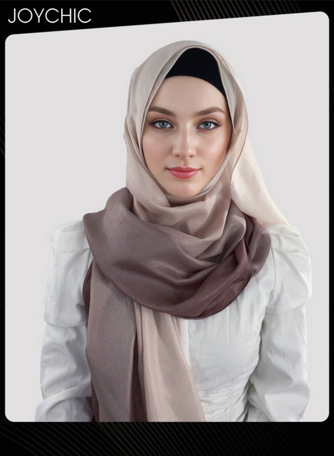 Joychic Gradient Color Fashion Hijab  Ice Silk Women Muslim Headwear Wearable Traditional Wear Long Head Scarf for All Seasons One Size - Image 1