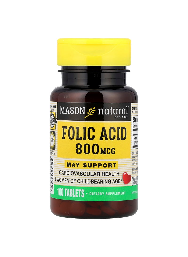 Mason Natural Folic Acid, 800 mcg, 100 Tablets