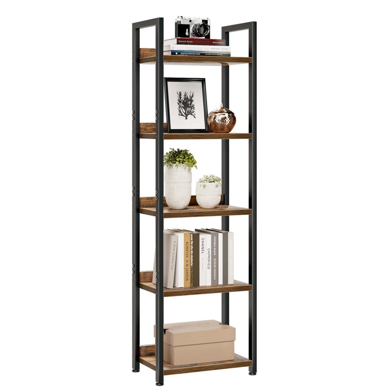 NUMENN Narrow Bookshelf, 5 Tier Bookshelves, Home Office Bookcase Shelf Storage Organizer, Free Standing Storage Shelving Unit for Bedroom, Living Room and Home Office, Vintage - Image 1