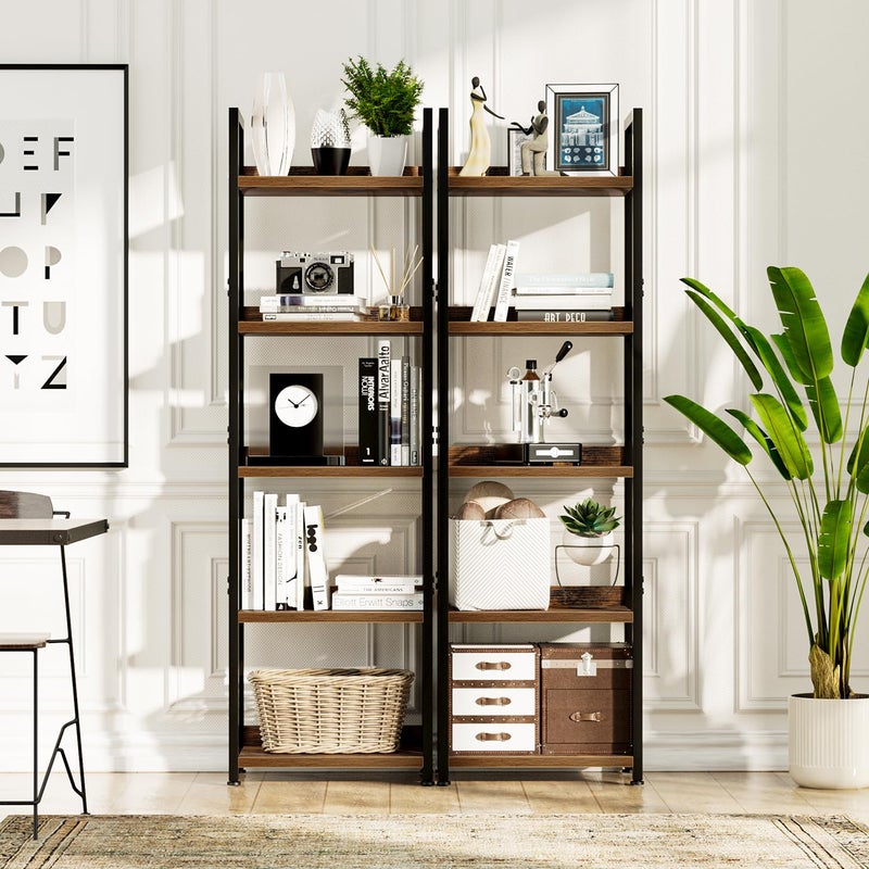 NUMENN Narrow Bookshelf, 5 Tier Bookshelves, Home Office Bookcase Shelf Storage Organizer, Free Standing Storage Shelving Unit for Bedroom, Living Room and Home Office, Vintage - Image 4