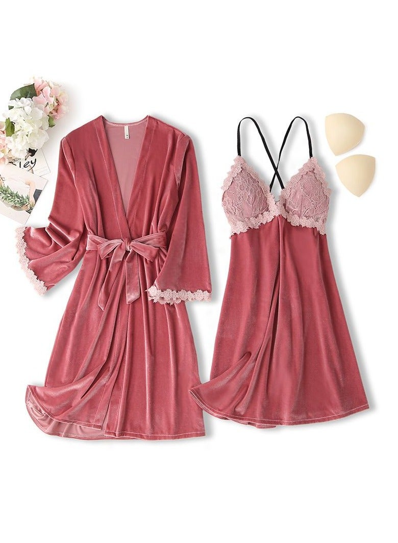 KUYING New Two Piece Golden Velvet Sleepwear Set 