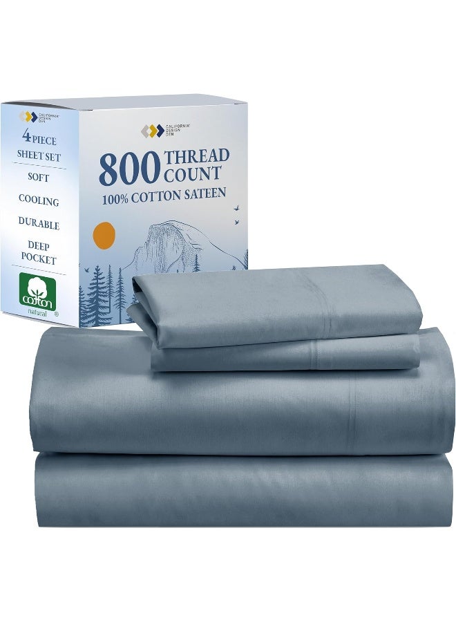 California Design Den California Design Den 800 Thread Count Sateen Sheets - 100% Natural Cotton Hotel Luxury Range, Soft and Crisp, Deep Pocket with Anti-Slip Gripper Elastic (4 Piece, Queen, Dark Blue) - Image 1