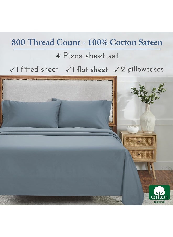 California Design Den California Design Den 800 Thread Count Sateen Sheets - 100% Natural Cotton Hotel Luxury Range, Soft and Crisp, Deep Pocket with Anti-Slip Gripper Elastic (4 Piece, Queen, Dark Blue) - Image 3
