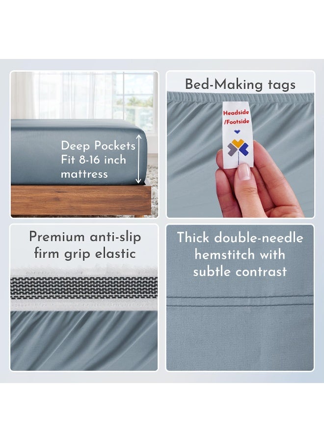 California Design Den California Design Den 800 Thread Count Sateen Sheets - 100% Natural Cotton Hotel Luxury Range, Soft and Crisp, Deep Pocket with Anti-Slip Gripper Elastic (4 Piece, Queen, Dark Blue) - Image 4