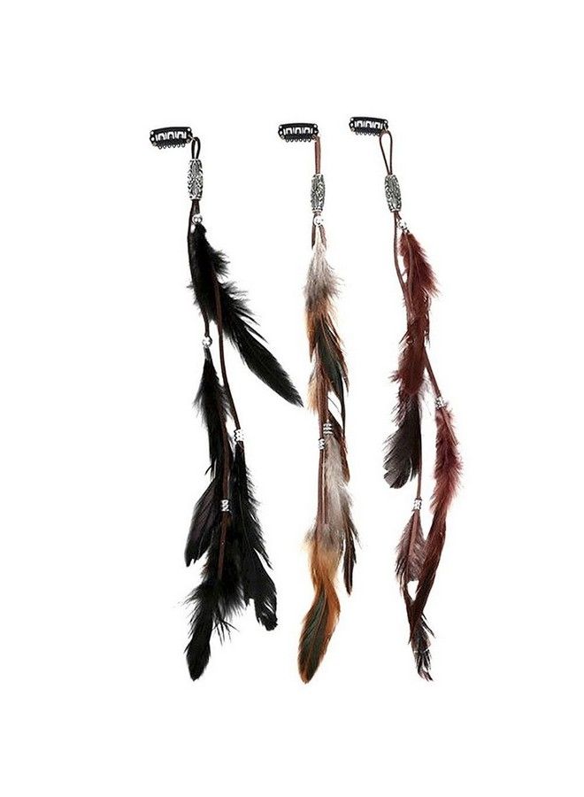 ICYANG Women Feather Hair Clips Handmade Boho Hippie Hair Extensions With Clip Comb Diy Accessories Hairpin Headdress Set Of 3 - Image 1