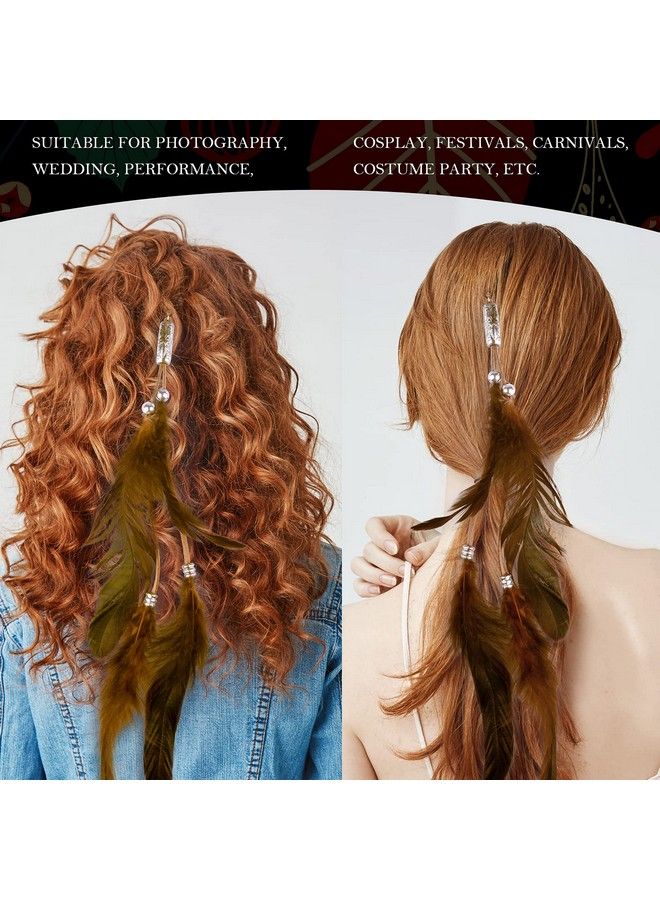 ICYANG Women Feather Hair Clips Handmade Boho Hippie Hair Extensions With Clip Comb Diy Accessories Hairpin Headdress Set Of 3 - Image 3