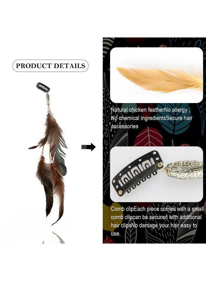 ICYANG Women Feather Hair Clips Handmade Boho Hippie Hair Extensions With Clip Comb Diy Accessories Hairpin Headdress Set Of 3 - Image 4