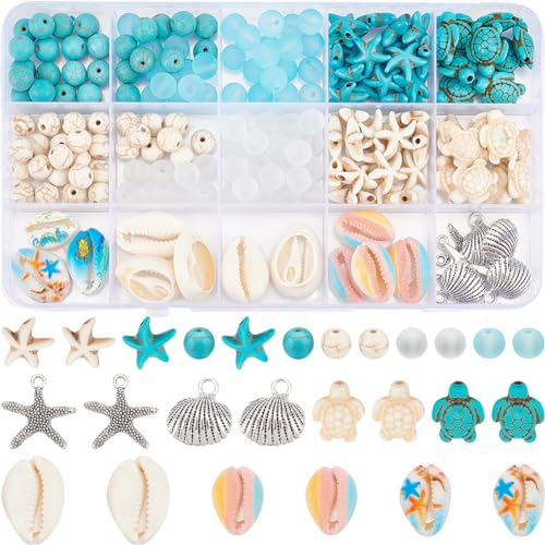 SUNNYCLUE 1 Box 210Pcs Starfish Bead Turtle Beads Lucky Turquoise Beads Bulk Summer Ocean Beads Sea Animal Charms Shell Beads Seashell Charms for Jewelry Making Beading Kits Women DIY Craft Supplies - Image 1