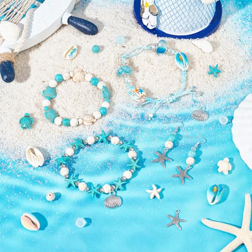 SUNNYCLUE 1 Box 210Pcs Starfish Bead Turtle Beads Lucky Turquoise Beads Bulk Summer Ocean Beads Sea Animal Charms Shell Beads Seashell Charms for Jewelry Making Beading Kits Women DIY Craft Supplies - Image 4