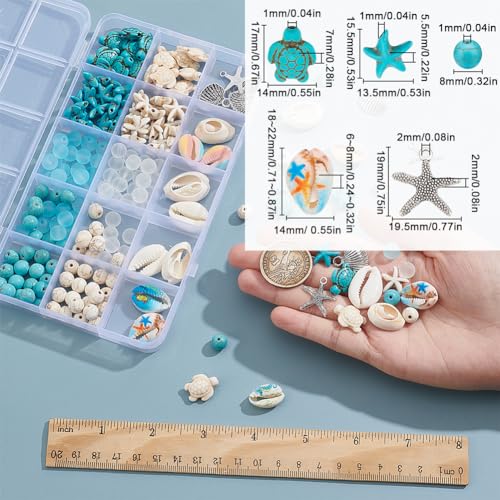 SUNNYCLUE 1 Box 210Pcs Starfish Bead Turtle Beads Lucky Turquoise Beads Bulk Summer Ocean Beads Sea Animal Charms Shell Beads Seashell Charms for Jewelry Making Beading Kits Women DIY Craft Supplies - Image 3