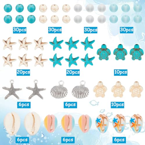 SUNNYCLUE 1 Box 210Pcs Starfish Bead Turtle Beads Lucky Turquoise Beads Bulk Summer Ocean Beads Sea Animal Charms Shell Beads Seashell Charms for Jewelry Making Beading Kits Women DIY Craft Supplies - Image 2