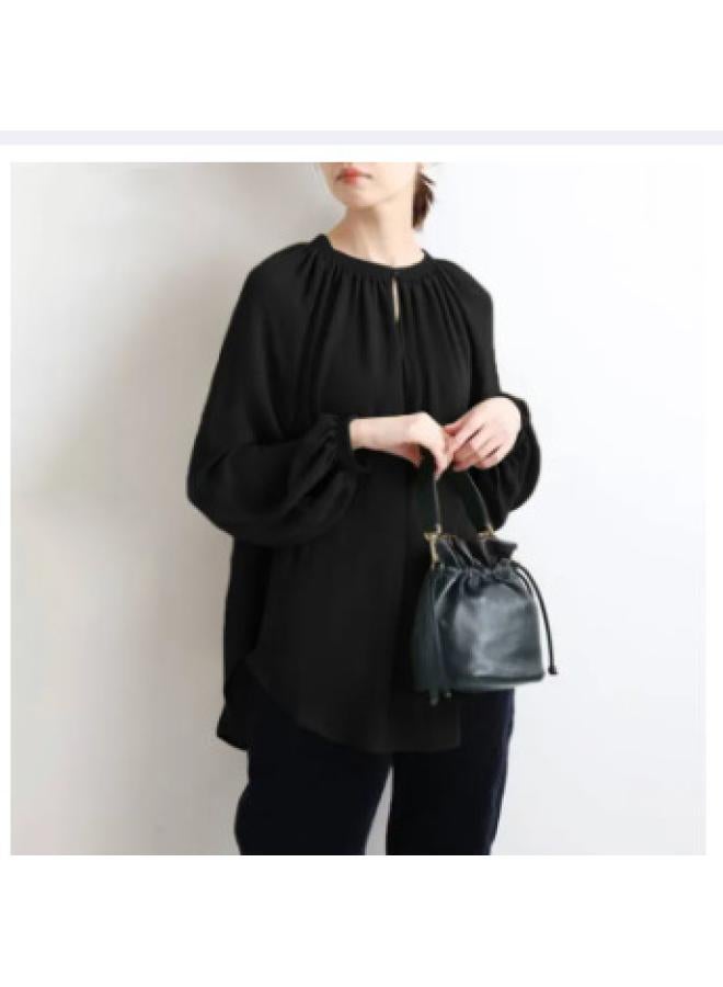 VUELO Muslim New Artistic Collar Shirt Women's Elegant Commuter Loose Solid Color Long Sleeve All-matching Top - Image 1