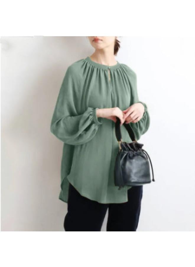 VUELO Muslim New Artistic Collar Shirt Women's Elegant Commuter Loose Solid Color Long Sleeve All-matching Top - Image 2