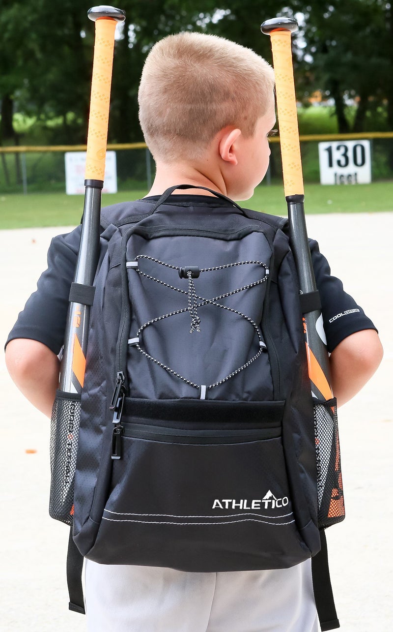 Athletico Youth Baseball Bag - Bat Backpack for Baseball, T-Ball & Softball Equipment & Gear | Holds Bat, Helmet, Glove | Fence Hook (Black) - Image 5
