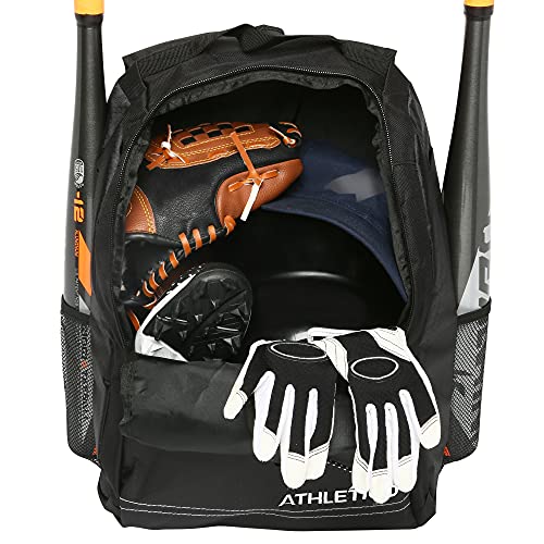 Athletico Youth Baseball Bag - Bat Backpack for Baseball, T-Ball & Softball Equipment & Gear | Holds Bat, Helmet, Glove | Fence Hook (Black) - Image 3