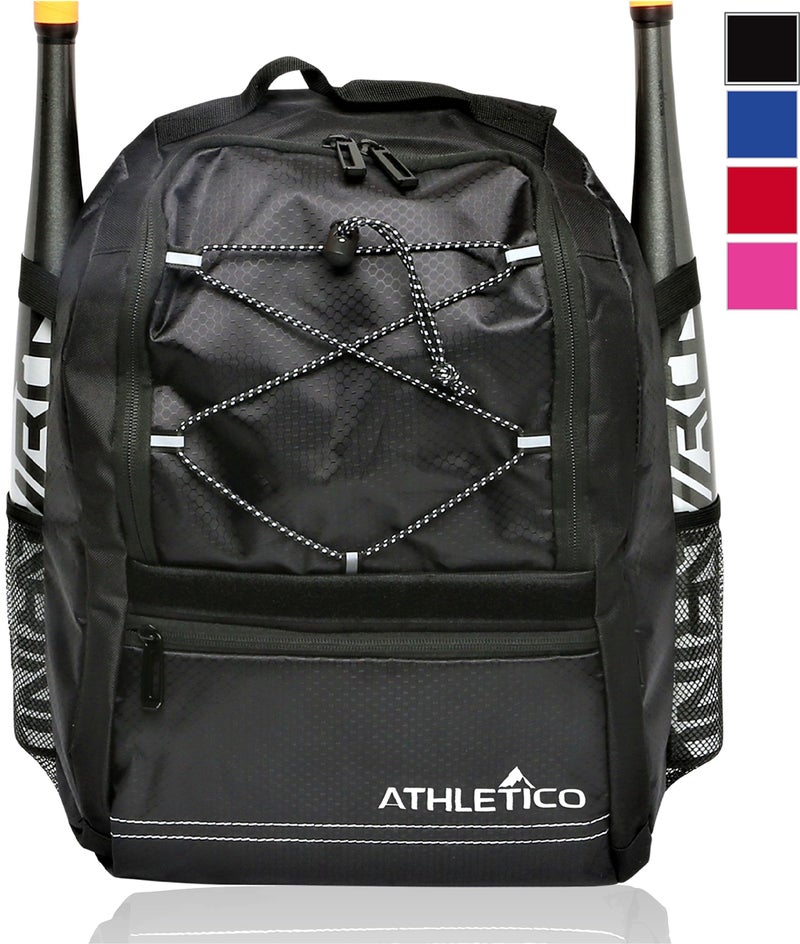 Athletico Youth Baseball Bag - Bat Backpack for Baseball, T-Ball & Softball Equipment & Gear | Holds Bat, Helmet, Glove | Fence Hook (Black) - Image 1