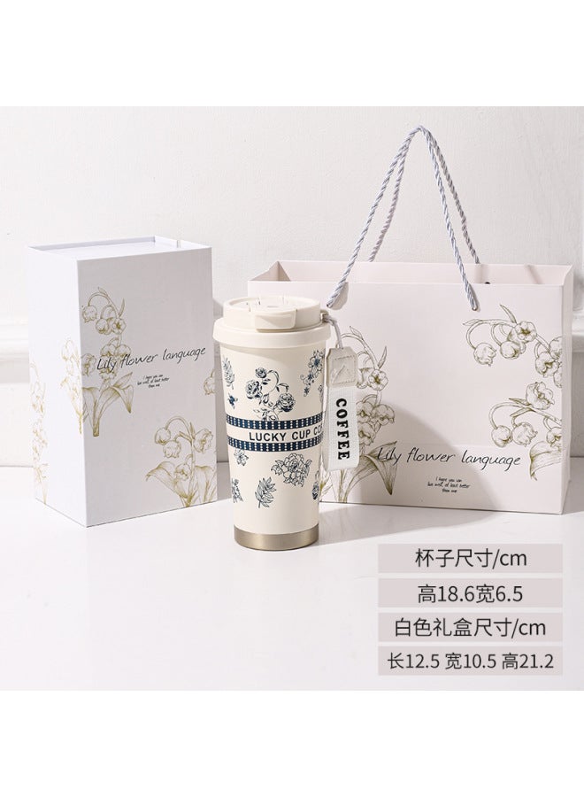 Lily Of The Valley Thermos Cup Large Capacity 316 Stainless Steel Straw Cup Girls High Color Value Coffee Cup Gift Cup