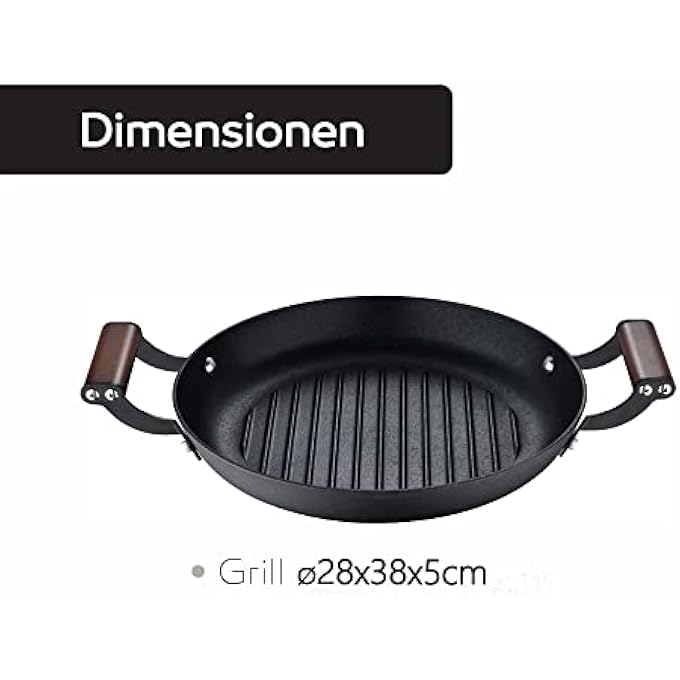 MasterPro Odin  28 Cm Round Grill NonStick Ergonomic Acacia Wood Handles Ideal For Barbecue Cooking Compatible With Induction And Oven Without Toxic Products - Image 3