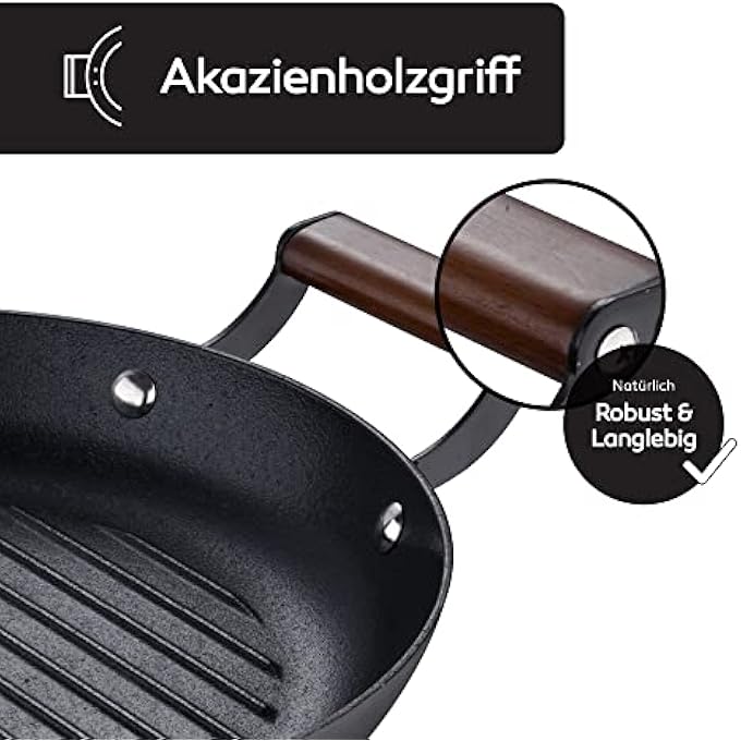 MasterPro Odin  28 Cm Round Grill NonStick Ergonomic Acacia Wood Handles Ideal For Barbecue Cooking Compatible With Induction And Oven Without Toxic Products - Image 5