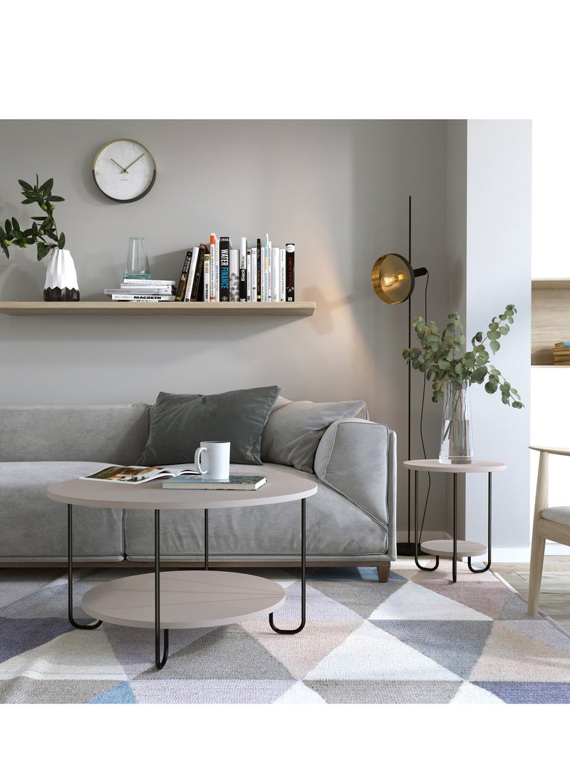 Mourah Home Corro Modern Round Coffee Table Centre Table For Living Room Office Industrial Sofe Table With Metal Legs Versatile Design| For Small Spaces Living Room Bedroom|45X80X80Cm | Light Mocha- 2 Years Warranty - Image 2
