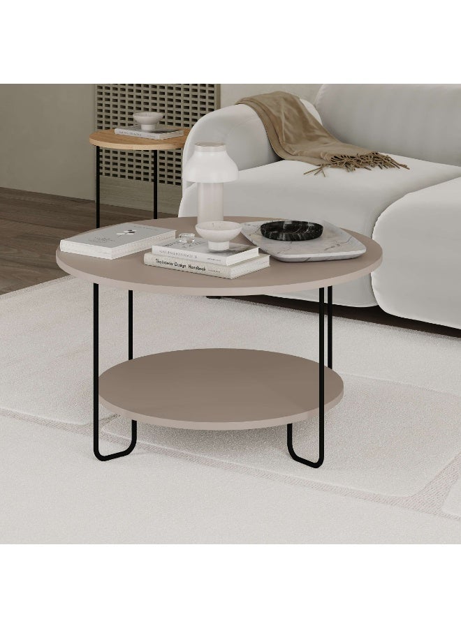 Mourah Home Corro Modern Round Coffee Table Centre Table For Living Room Office Industrial Sofe Table With Metal Legs Versatile Design| For Small Spaces Living Room Bedroom|45X80X80Cm | Light Mocha- 2 Years Warranty - Image 1