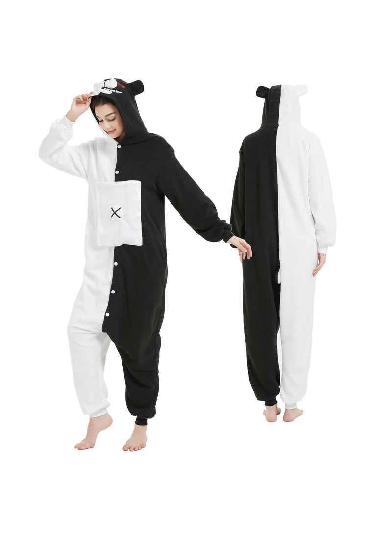 SYOSI Adult Stitch Onesie Pajamas Cartoon Bear Animal Bodysuit Cosplay Costumes Unisex Teenagers Party Wear Costume Black and White Sleepwear Loose Size M  - Image 2