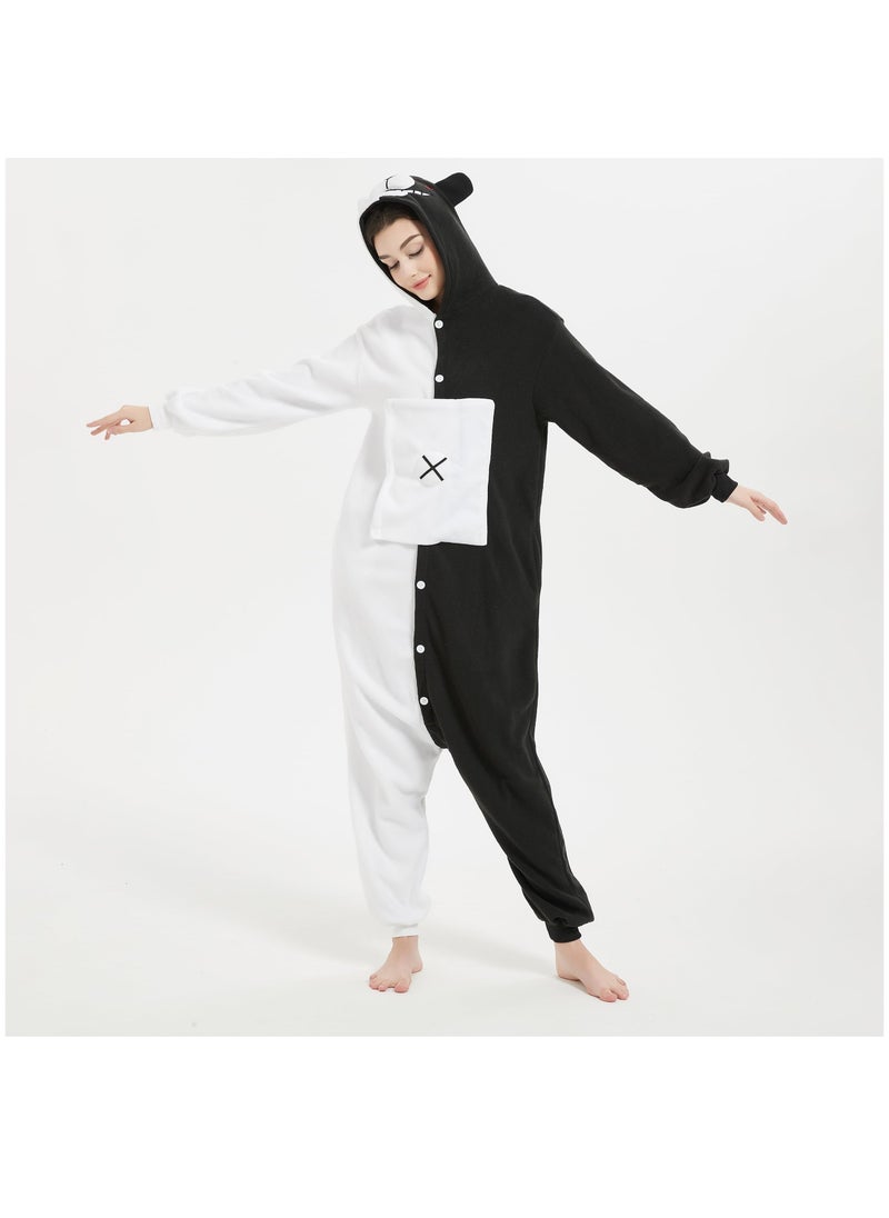 SYOSI Adult Stitch Onesie Pajamas Cartoon Bear Animal Bodysuit Cosplay Costumes Unisex Teenagers Party Wear Costume Black and White Sleepwear Loose Size M  - Image 1