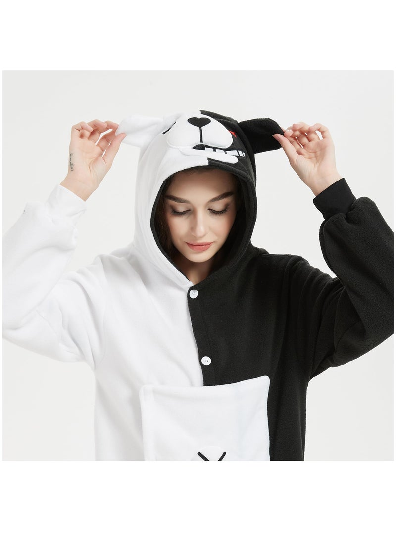 SYOSI Adult Stitch Onesie Pajamas Cartoon Bear Animal Bodysuit Cosplay Costumes Unisex Teenagers Party Wear Costume Black and White Sleepwear Loose Size M  - Image 4