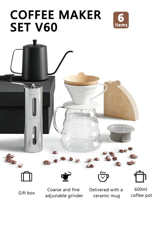 V60 Coffee Maker Set, 5 pcs Coffee Accesspries with Portable Carry Case, Professional coffee drip set Suitable for drip and filter coffee 