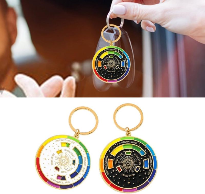 Colorful alloy keychain with spinning wheel design, fashionable and portable adult gift, casual use, daily use, black - Image 2