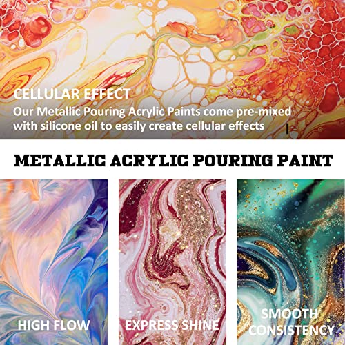 ABEIER Metallic Acrylic Pouring Paint Set - Set of 18 Metallic Colors - Pre-Mixed High Flow & Ready to Pour - 2 oz./ 59 ml Bottles - Multi-purpose Paints for Canvas & Paper, Rocks, Wood and More - Image 3