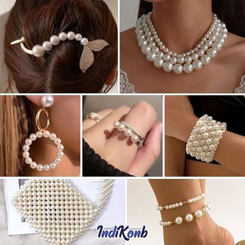 INDIKONB Glass Round Moti for Bracelet & Jewellery Making | AAAAA Offwhite Glass Beads Bulk Wholesale Pack (8MM) - Image 2