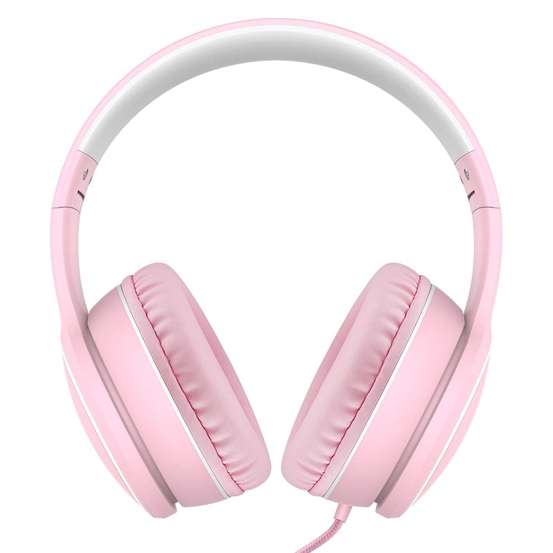 RORSOU R10 On-Ear Headphones with Microphone, Lightweight Folding Stereo Bass Headphones with 1.5M No-Tangle Cord, Portable Wired Headphones for Smartphone Tablet Computer MP3 / 4 (Pink) - Image 2