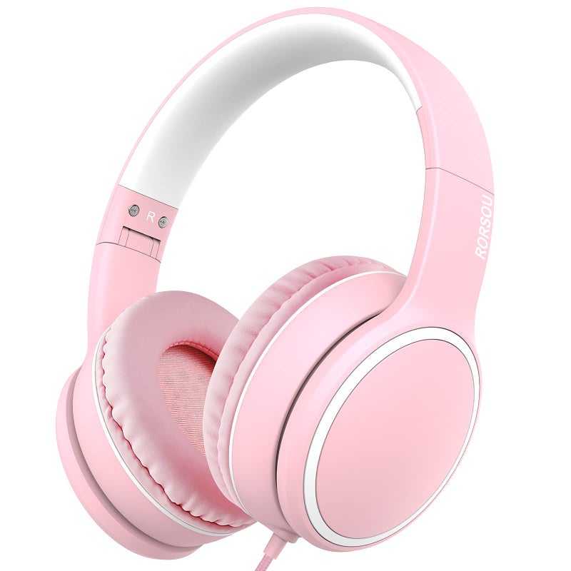 RORSOU R10 On-Ear Headphones with Microphone, Lightweight Folding Stereo Bass Headphones with 1.5M No-Tangle Cord, Portable Wired Headphones for Smartphone Tablet Computer MP3 / 4 (Pink) - Image 1