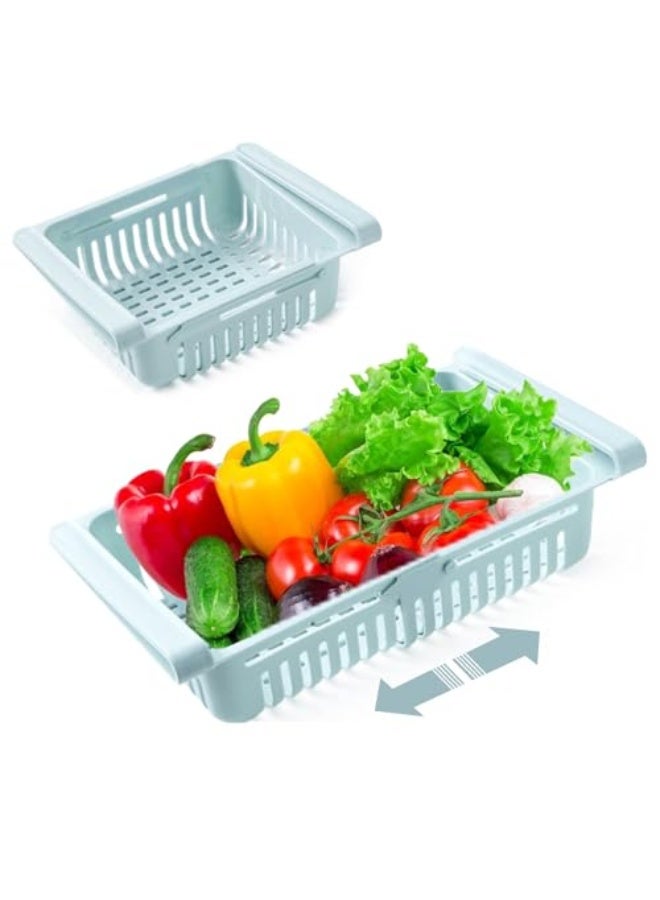 2PCS Refrigerator Drawer, Fridge Drawer Organizer Pull out Storage Drawer Under Shelf Drawer Refrigerator Organizer Bin for Egg Fruit Vegetable(Blue)  - Image 1