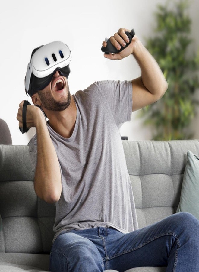 AMZDM Controller Grips for Meta Oculus Quest 3 Grip Covers for VR Controllers Straps Adjustable Knuckle Straps Protector with Thumbstick Covers,1 Pair,Beige - Image 2