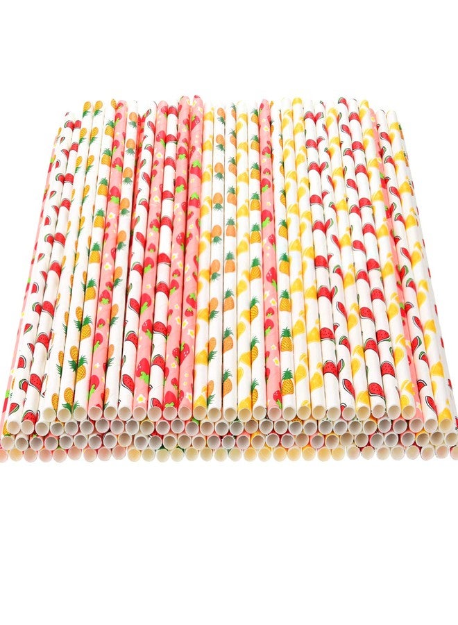 Zhanmai 200 Pieces Fruit Paper Straws for Drinking Cute Strawberry Pineapple Orange Patterned Paper Straws 7.75 Inches for Cocktail Birthday Luau Summer Party Supplies - Image 3